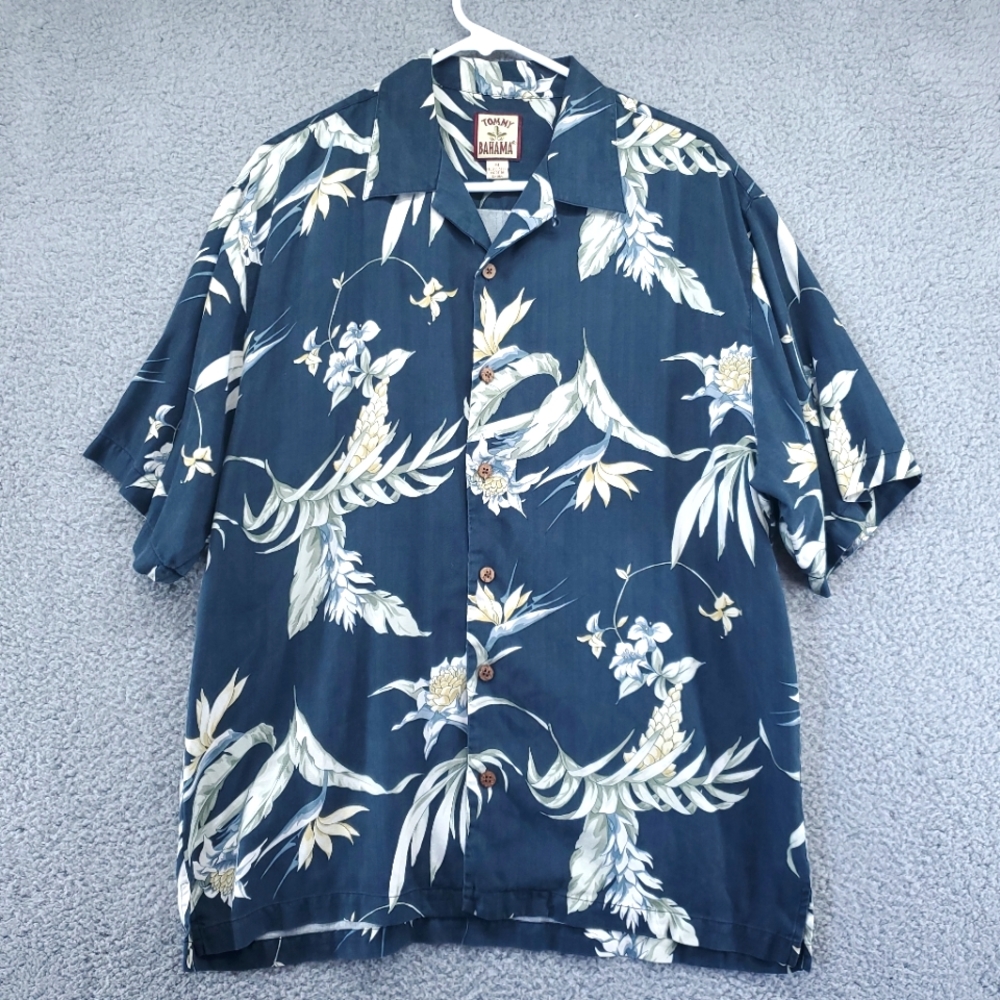 Tommy Bahama Blue Hawaiian Floral 100% Silk Mens Medium